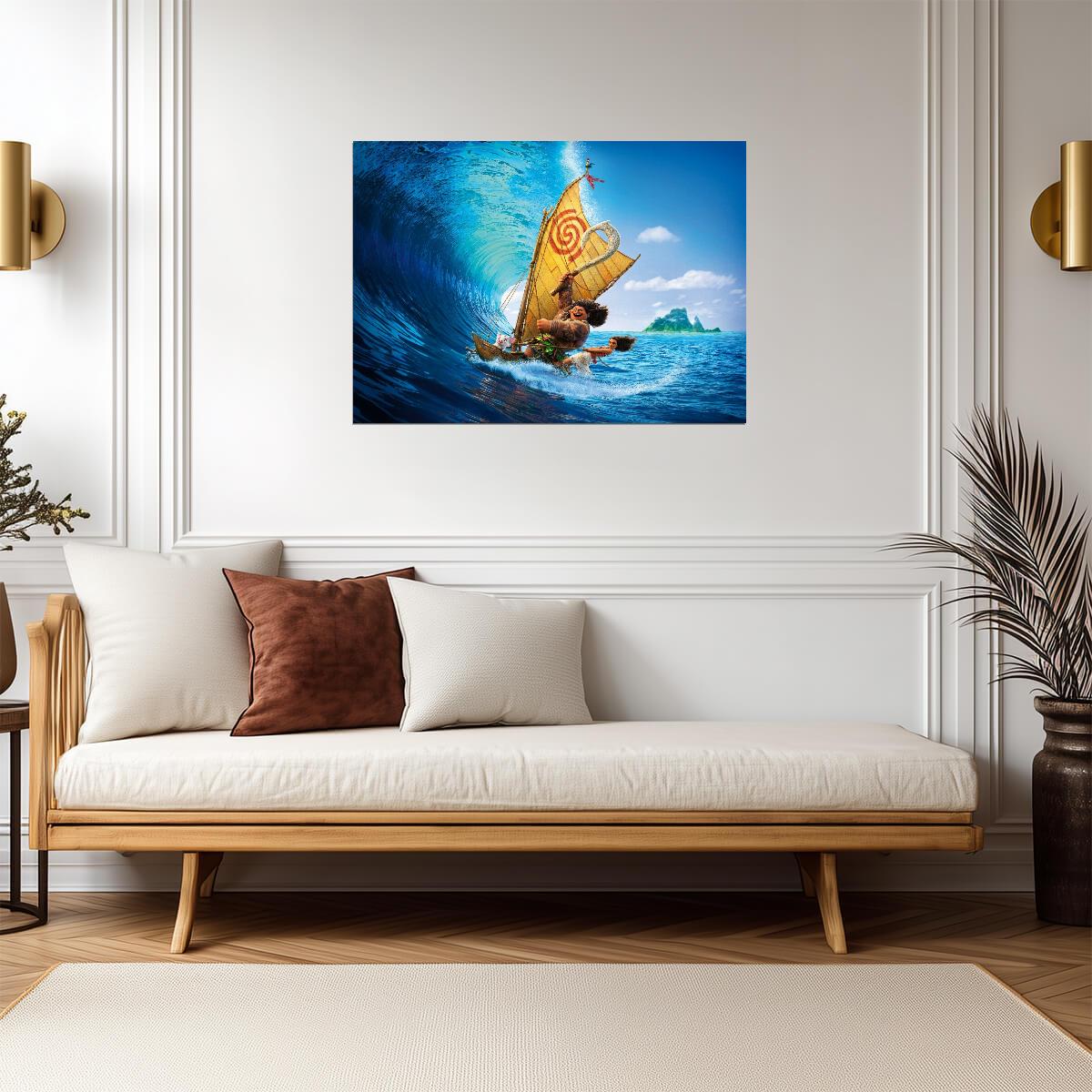 Moana and Maui Sailing on the Ocean | Animated Movie Poster | Big Wave Adventure Art - Movies & TV Poster