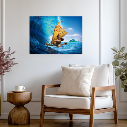 Moana and Maui Sailing on the Ocean | Animated Movie Poster | Big Wave Adventure Art - Movies & TV Poster