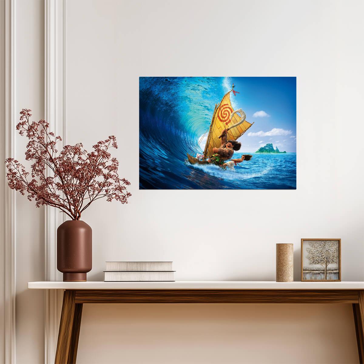 Moana and Maui Sailing on the Ocean | Animated Movie Poster | Big Wave Adventure Art - Movies & TV Poster