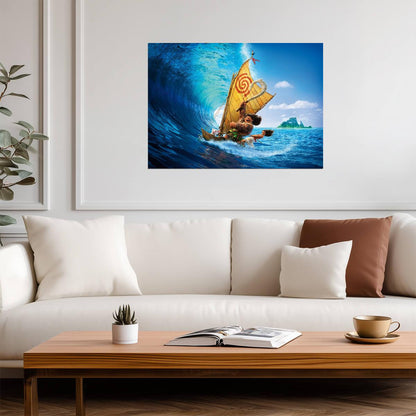 Moana and Maui Sailing on the Ocean | Animated Movie Poster | Big Wave Adventure Art - Movies & TV Poster