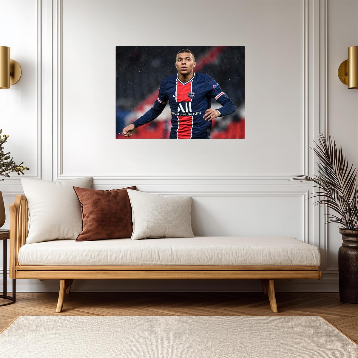 Kylian Mbappe Paris Saint-Germain | Soccer Action Poster | French Football Star Decor - Sports Poster