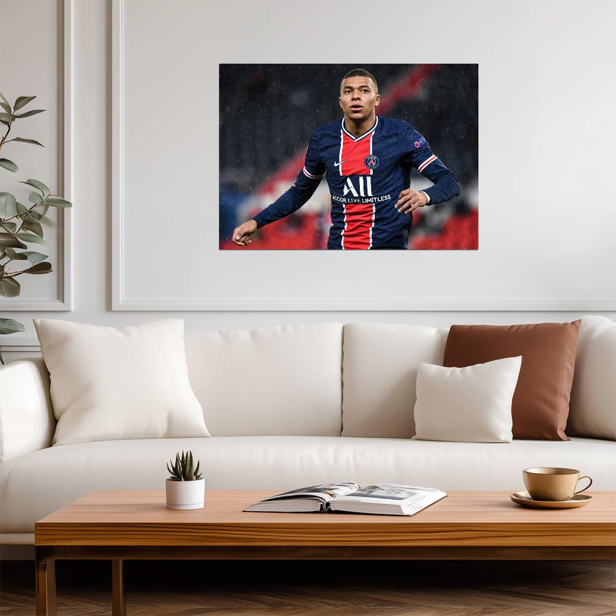 Kylian Mbappe Paris Saint-Germain | Soccer Action Poster | French Football Star Decor - Sports Poster