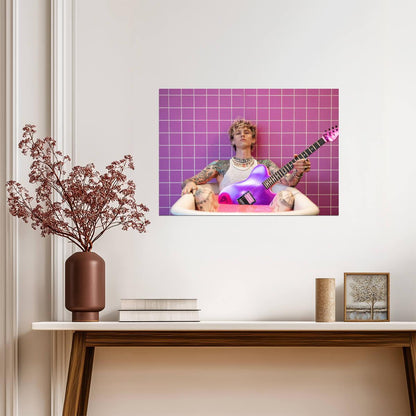 Machine Gun Kelly MGK in Pink Bathtub | Purple Guitar Photoshoot | Pop Punk Music Poster - Music Poster