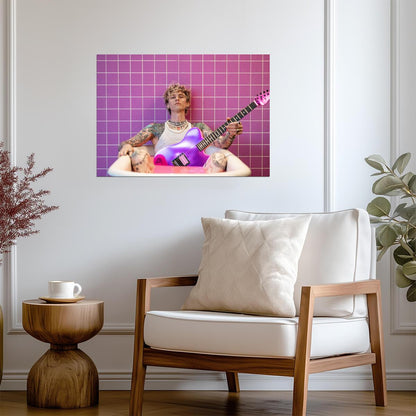 Machine Gun Kelly MGK in Pink Bathtub | Purple Guitar Photoshoot | Pop Punk Music Poster - Music Poster
