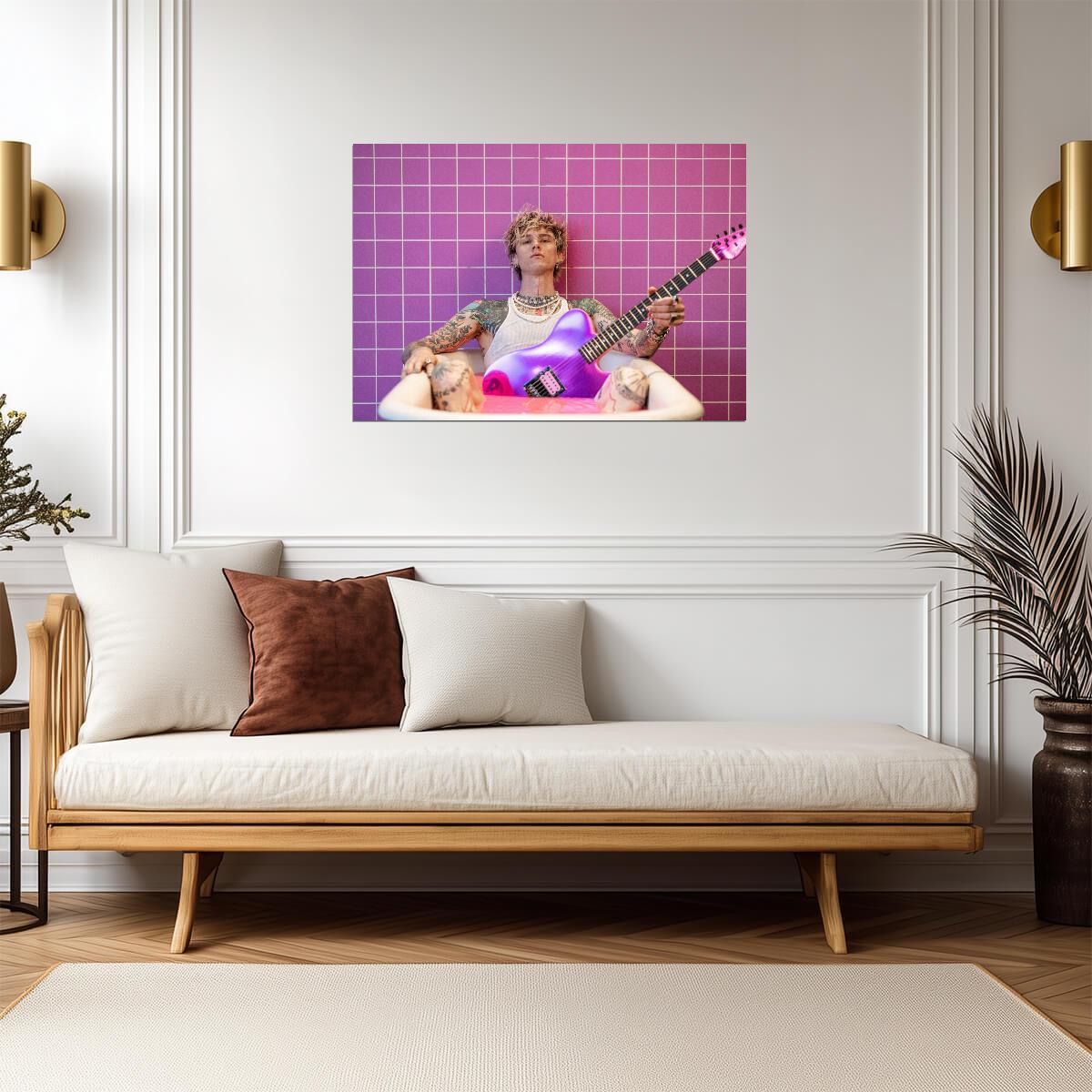 Machine Gun Kelly MGK in Pink Bathtub | Purple Guitar Photoshoot | Pop Punk Music Poster - Music Poster