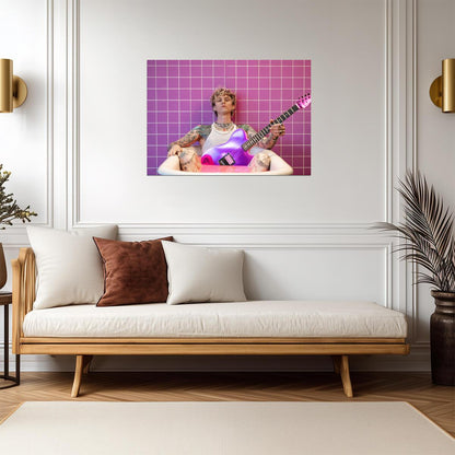 Machine Gun Kelly MGK in Pink Bathtub | Purple Guitar Photoshoot | Pop Punk Music Poster - Music Poster