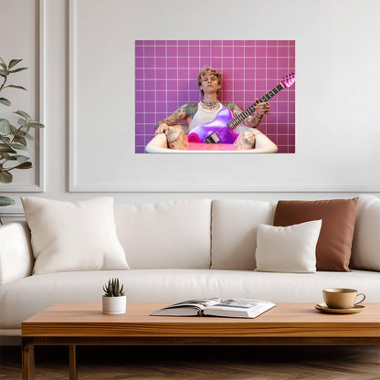Machine Gun Kelly MGK in Pink Bathtub | Purple Guitar Photoshoot | Pop Punk Music Poster - Music Poster