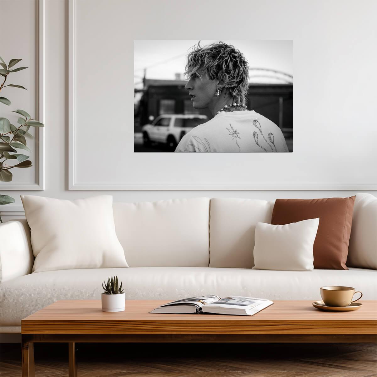 Machine Gun Kelly MGK Candid Profile | Black & White Music Poster | Modern Rock Photography - Music Poster