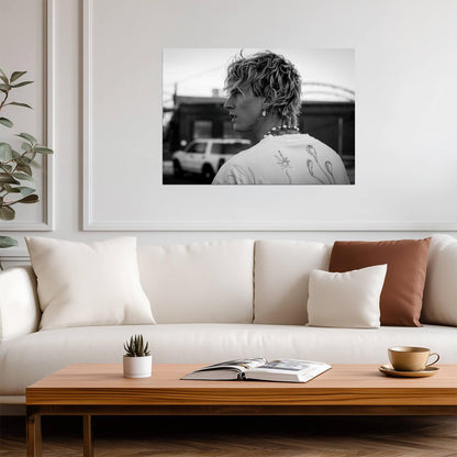 Machine Gun Kelly MGK Candid Profile | Black & White Music Poster | Modern Rock Photography - Music Poster