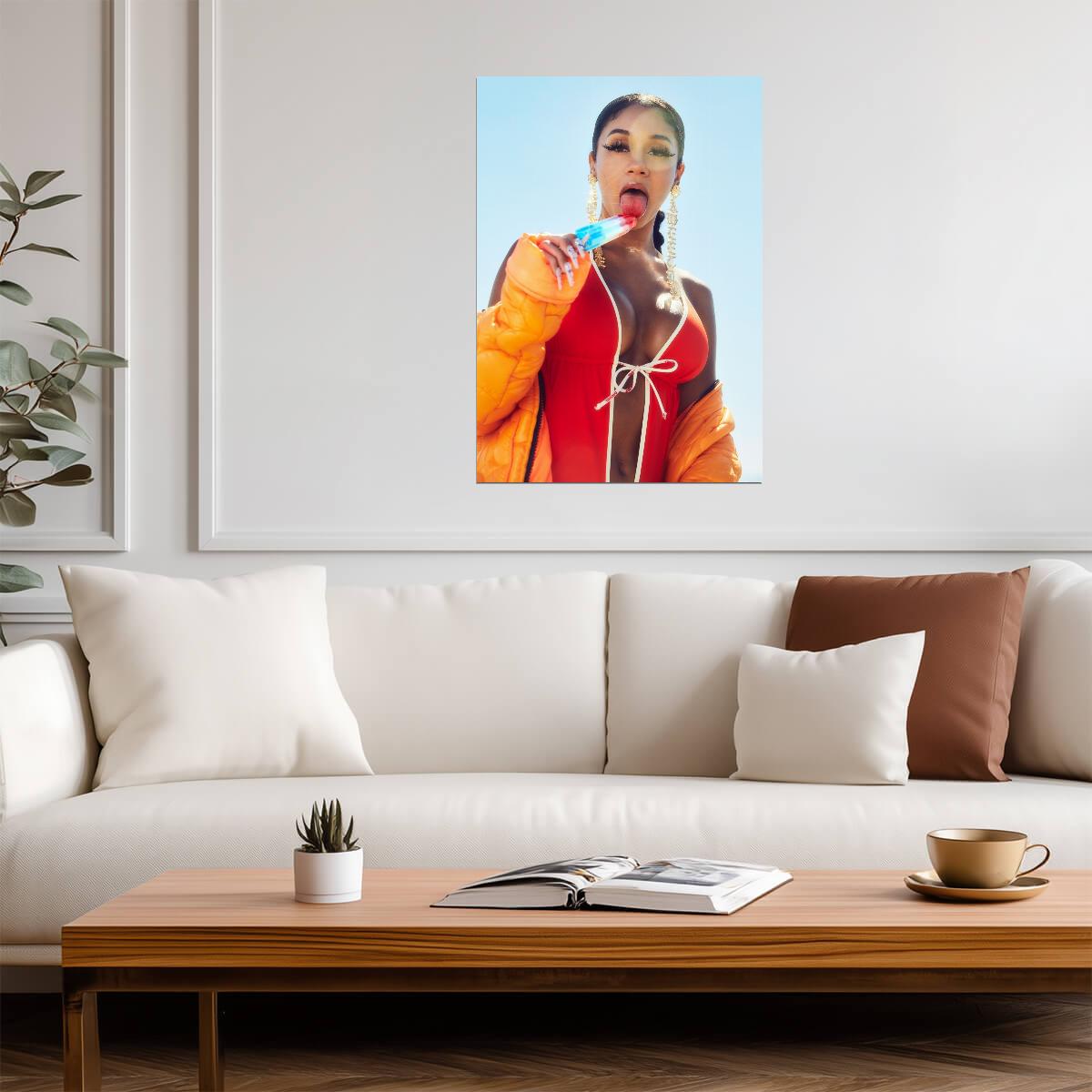 Saweetie with Popsicle | Vibrant Music Poster | Sexy Summer Wall Art - Music Poster