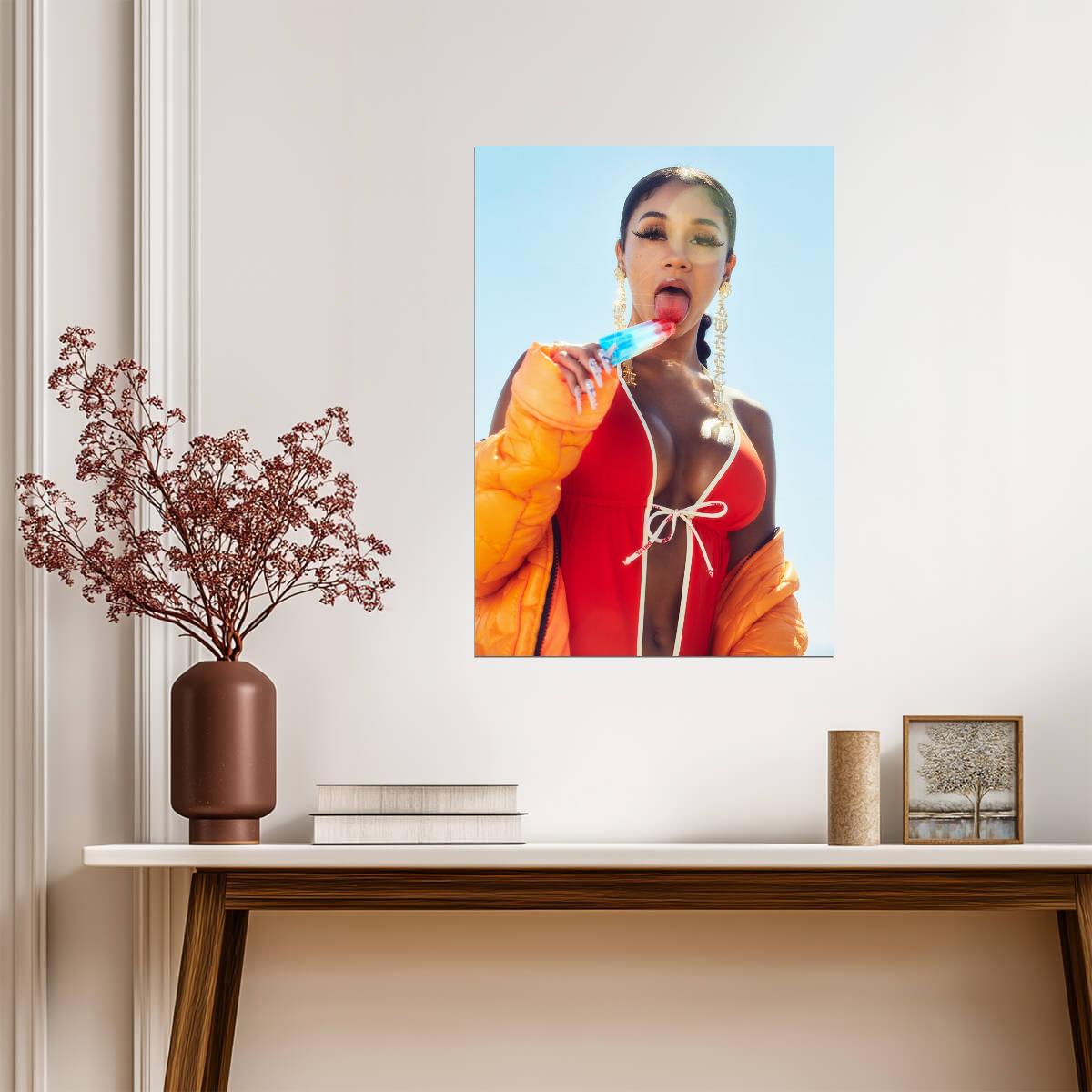 Saweetie with Popsicle | Vibrant Music Poster | Sexy Summer Wall Art - Music Poster