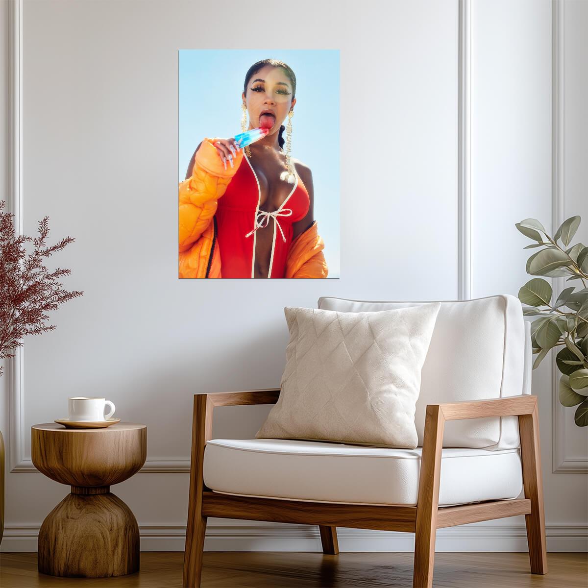 Saweetie with Popsicle | Vibrant Music Poster | Sexy Summer Wall Art - Music Poster