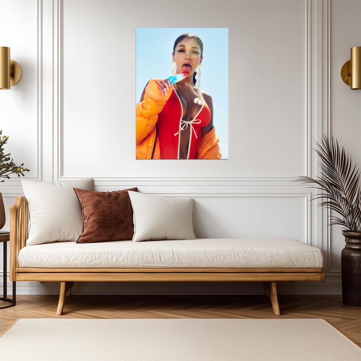 Saweetie with Popsicle | Vibrant Music Poster | Sexy Summer Wall Art - Music Poster