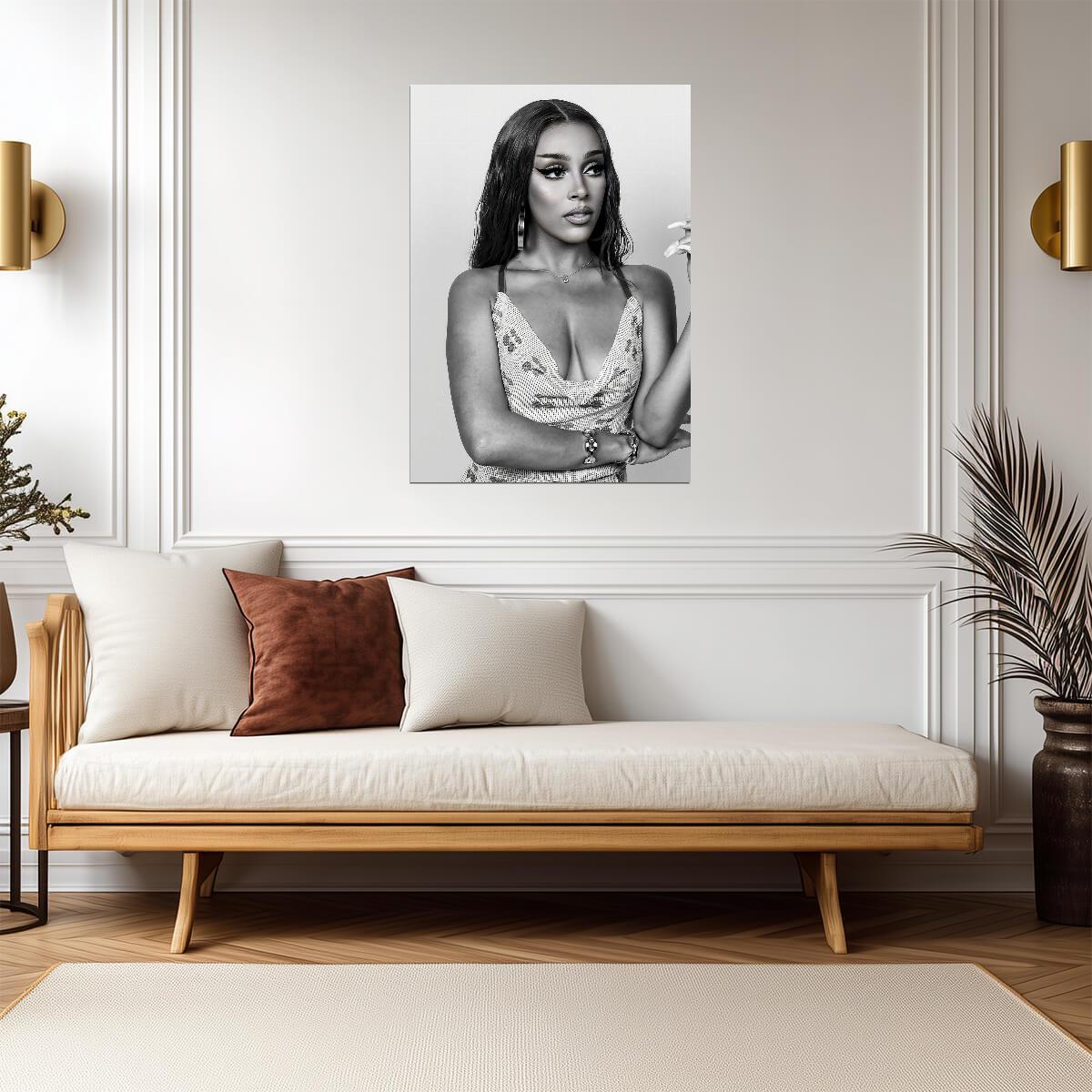 Doja Cat Black and White Portrait | Sequin Top Photoshoot Poster | Music Star Wall Art - Music Poster