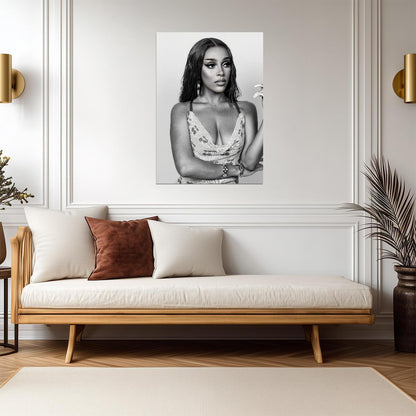 Doja Cat Black and White Portrait | Sequin Top Photoshoot Poster | Music Star Wall Art - Music Poster