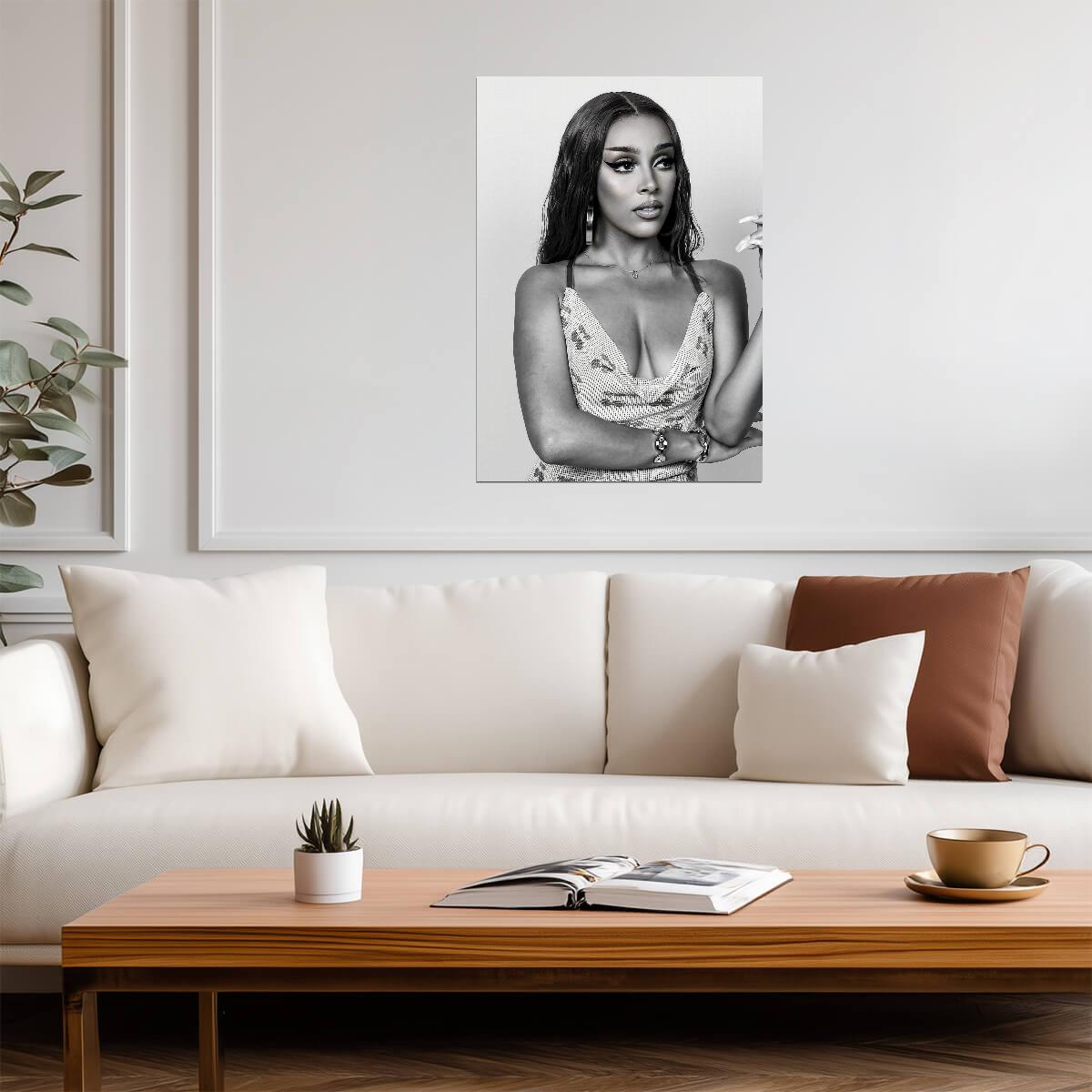 Doja Cat Black and White Portrait | Sequin Top Photoshoot Poster | Music Star Wall Art - Music Poster