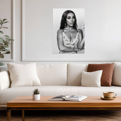 Doja Cat Black and White Portrait | Sequin Top Photoshoot Poster | Music Star Wall Art - Music Poster