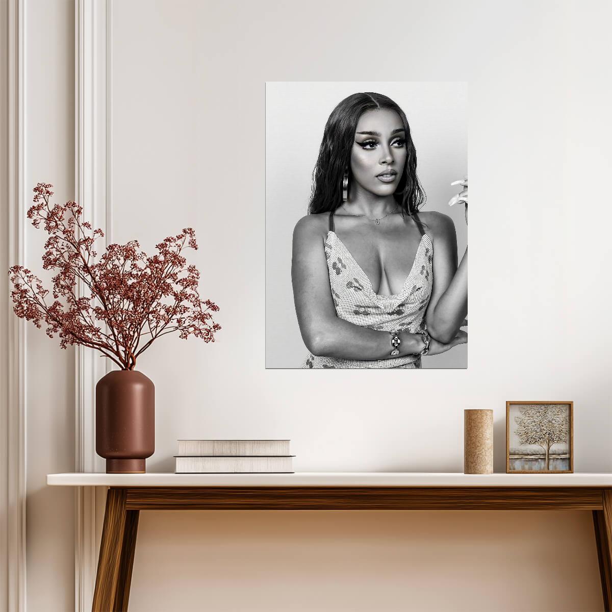 Doja Cat Black and White Portrait | Sequin Top Photoshoot Poster | Music Star Wall Art - Music Poster