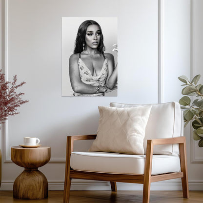 Doja Cat Black and White Portrait | Sequin Top Photoshoot Poster | Music Star Wall Art - Music Poster