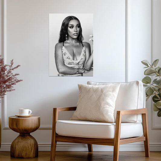 Doja Cat Black and White Portrait | Sequin Top Photoshoot Poster | Music Star Wall Art - Music Poster