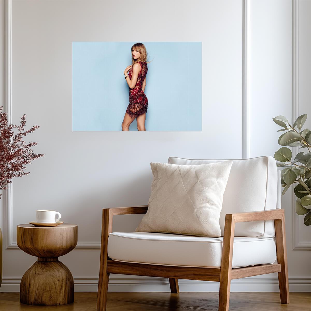 Taylor Swift in Red Crochet Dress | Music Star Poster | Celebrity Photoshoot Art - Music Poster