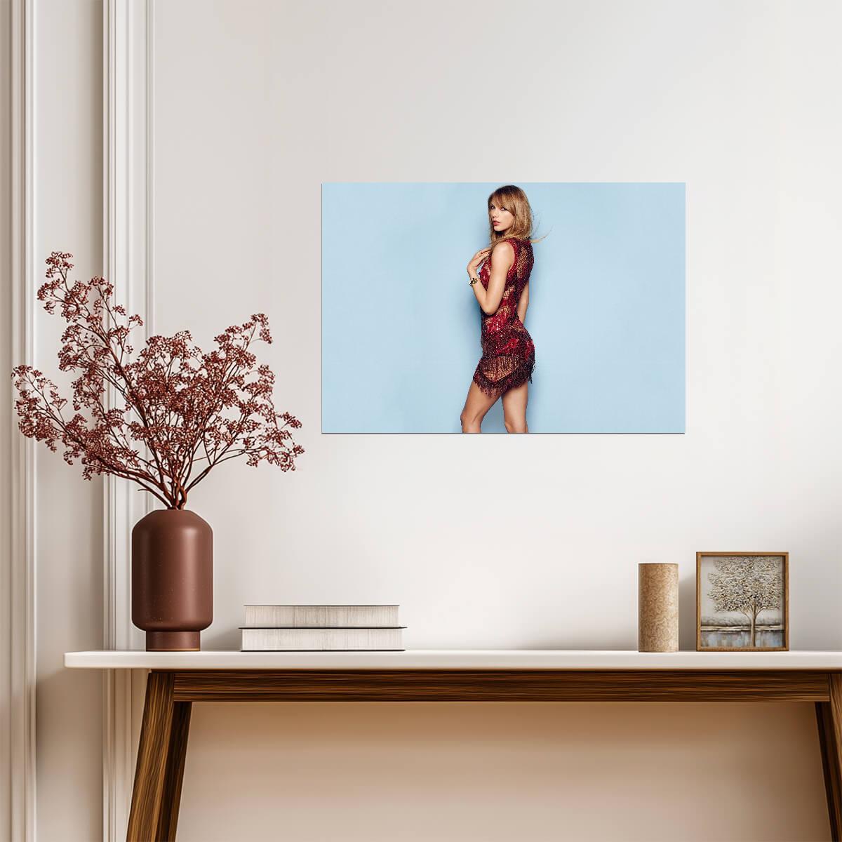 Taylor Swift in Red Crochet Dress | Music Star Poster | Celebrity Photoshoot Art - Music Poster