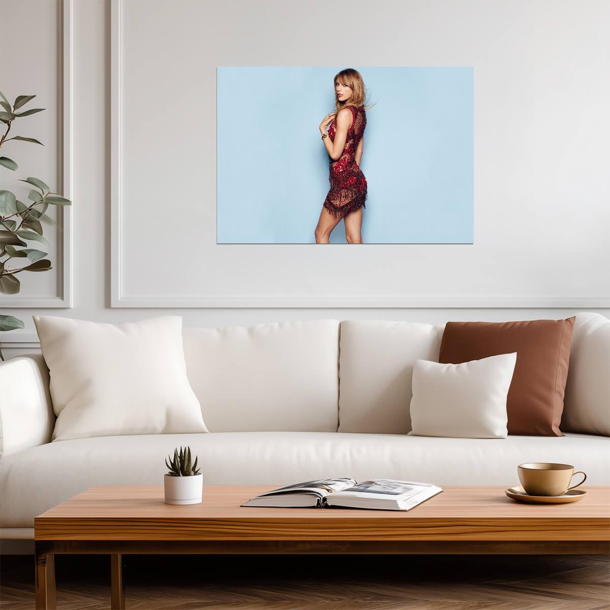 Taylor Swift in Red Crochet Dress | Music Star Poster | Celebrity Photoshoot Art - Music Poster