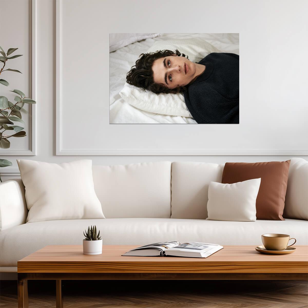 Timothee Chalamet Lying in Bed | Modern Actor Poster | Intimate Portrait Art - Celebrities Poster