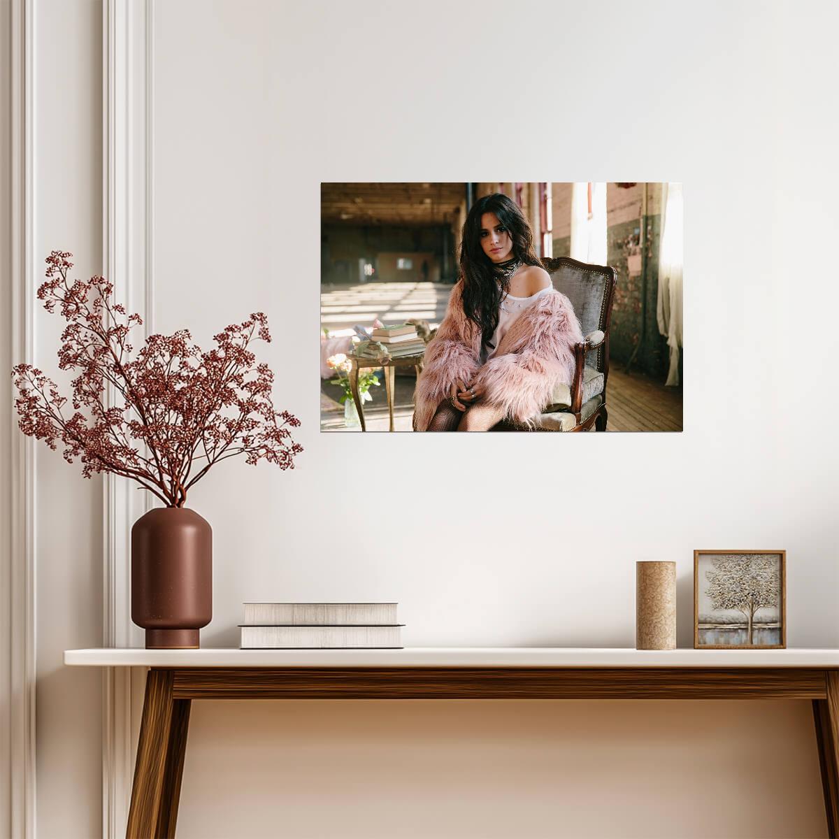 Camila Cabello Pink Fur Coat Photoshoot | Pop Music Poster | Stylish Celebrity Wall Art - Music Poster
