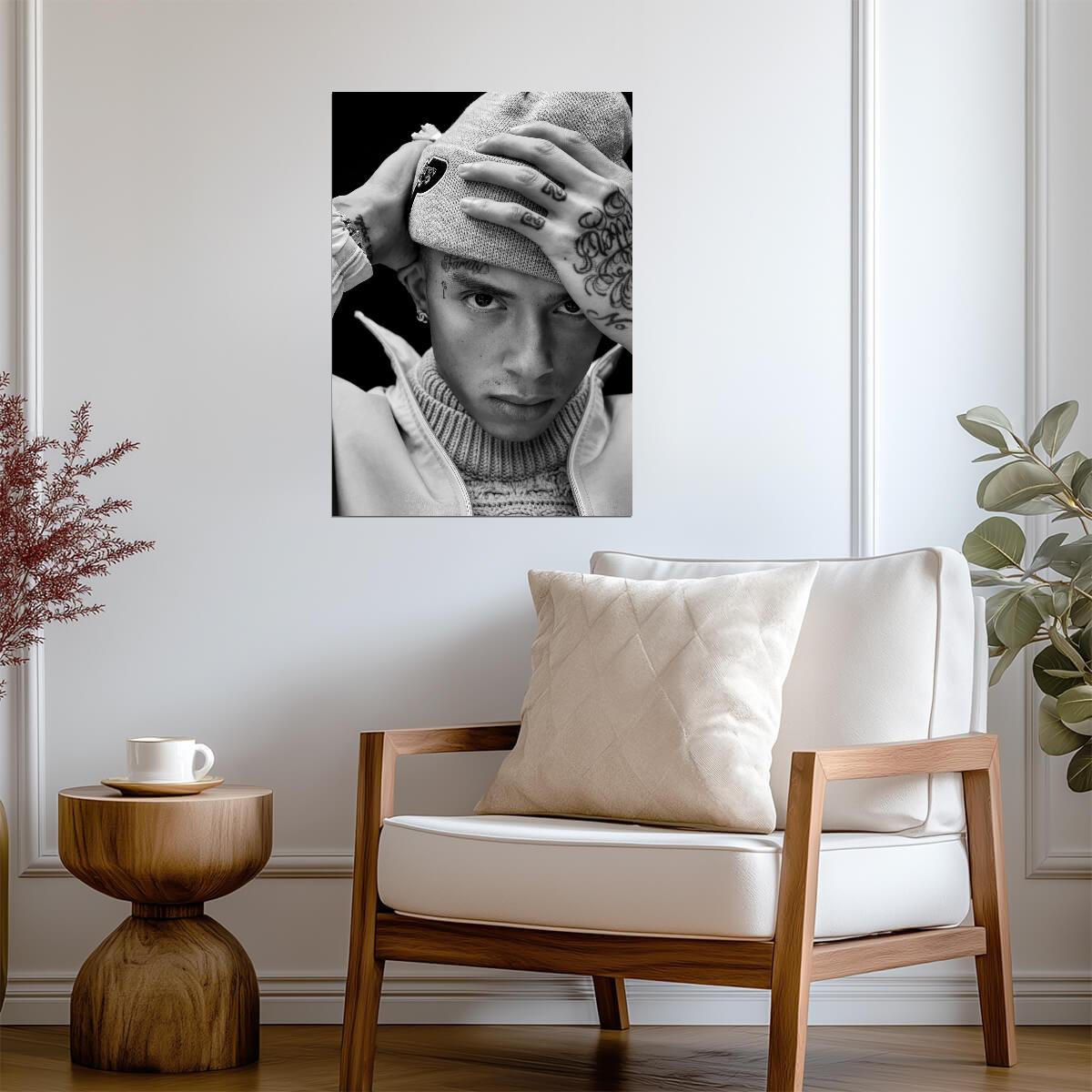 Central Cee Black and White Close Up | Beanie Portrait Poster | UK Rap Star Art - Music Poster