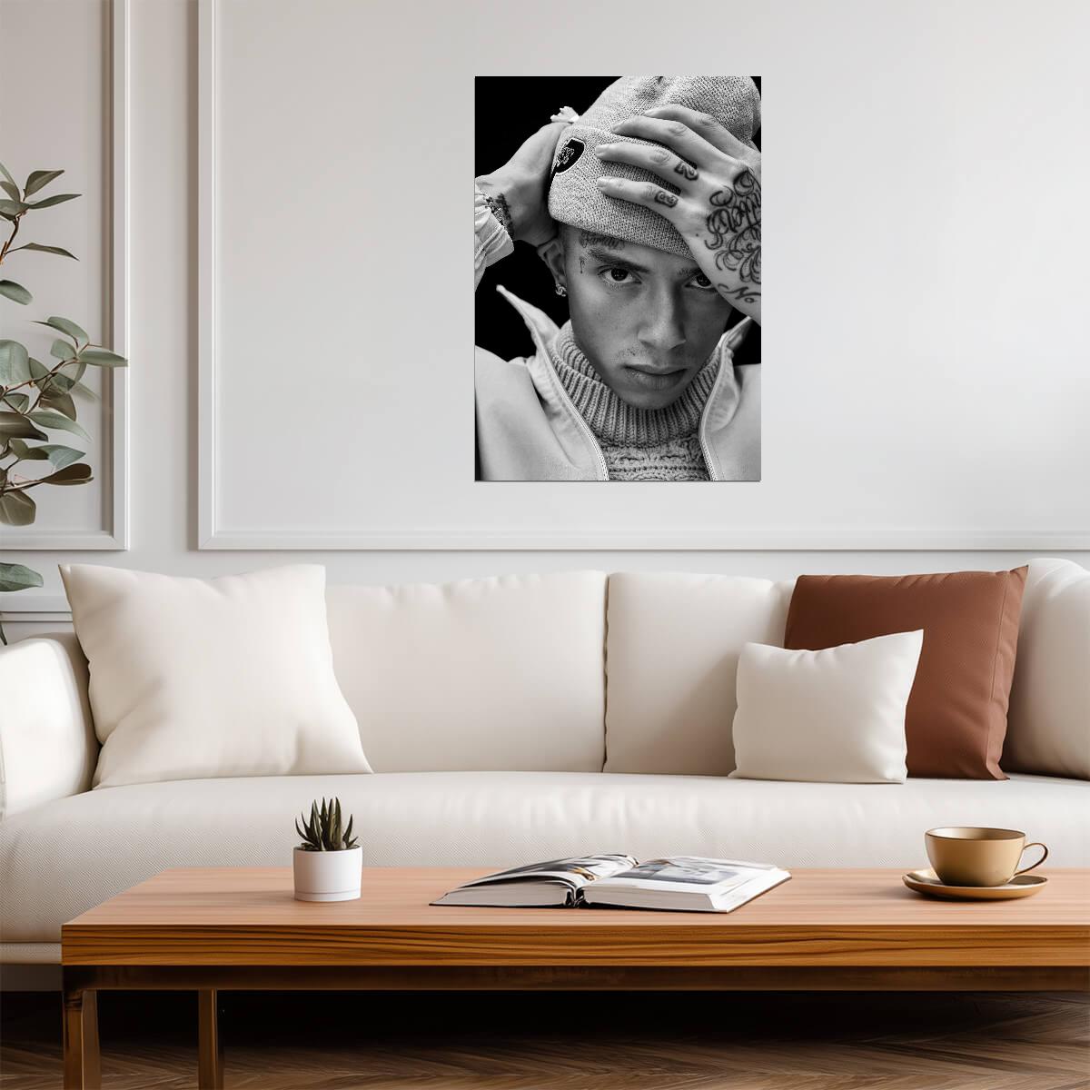 Central Cee Black and White Close Up | Beanie Portrait Poster | UK Rap Star Art - Music Poster