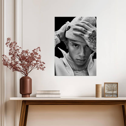 Central Cee Black and White Close Up | Beanie Portrait Poster | UK Rap Star Art - Music Poster