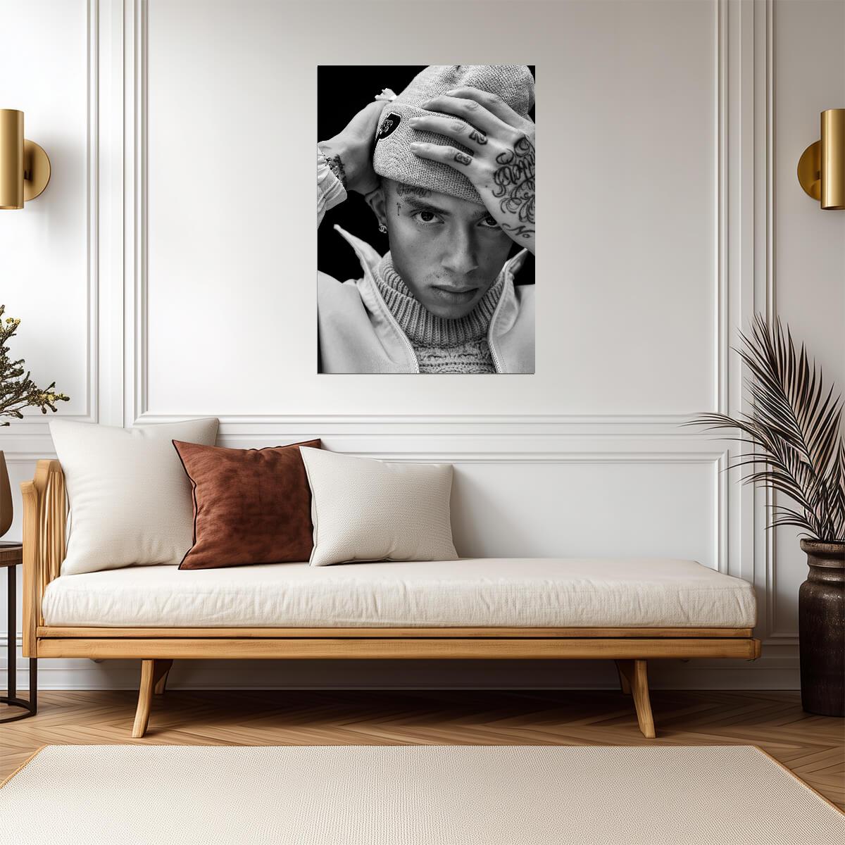 Central Cee Black and White Close Up | Beanie Portrait Poster | UK Rap Star Art - Music Poster