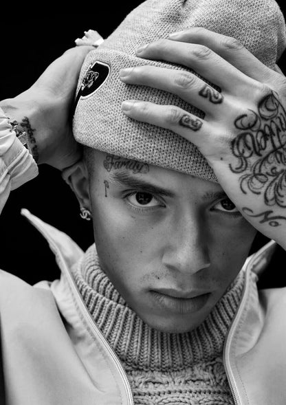 Central Cee Black and White Close Up | Beanie Portrait Poster | UK Rap Star Art - Music Poster