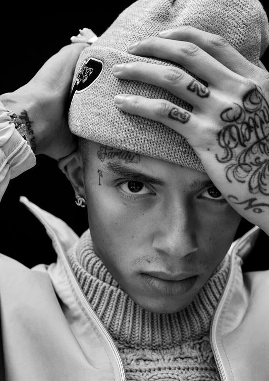 Central Cee Black and White Close Up | Beanie Portrait Poster | UK Rap Star Art - Music Poster