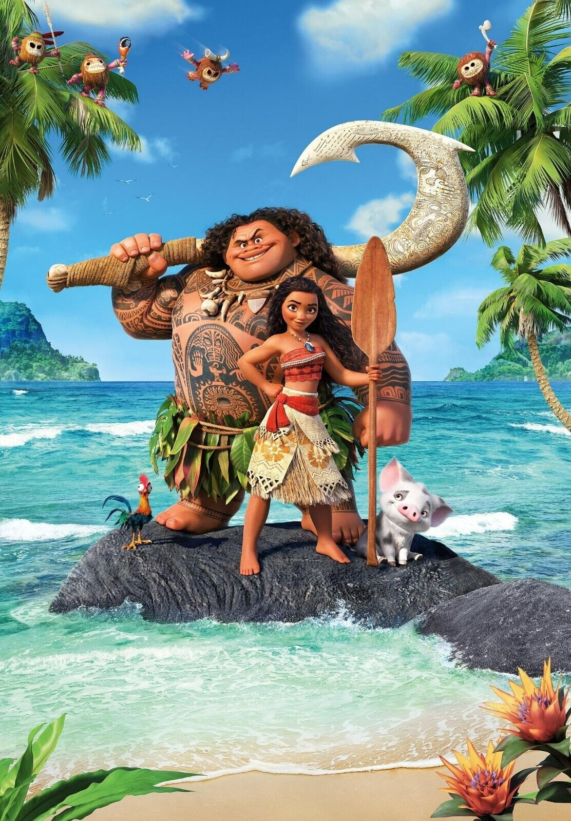 Moana and Friends on the Island | Animated Adventure Movie Poster | Kids Room Wall Art - Movies & TV Poster