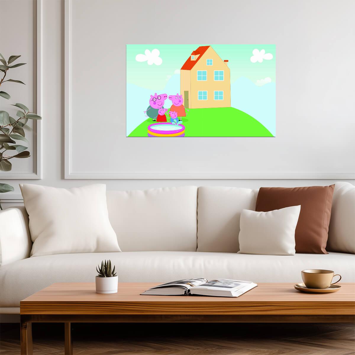 Peppa Pig Family by the Paddling Pool | Kids Cartoon Poster | Nursery Wall Decor - Movies & TV Poster