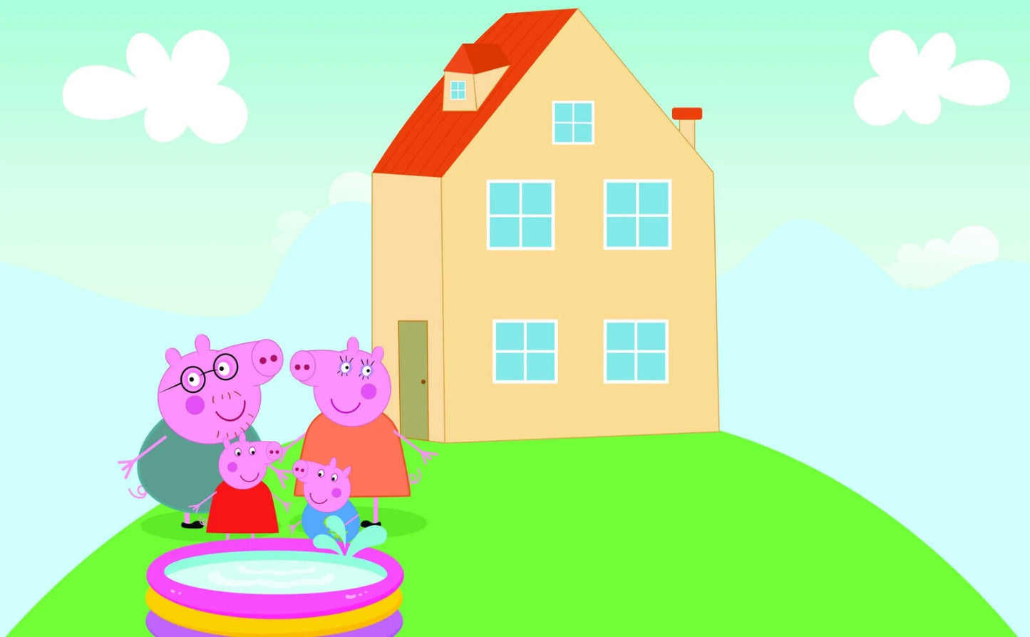 Peppa Pig Family by the Paddling Pool | Kids Cartoon Poster | Nursery Wall Decor - Movies & TV Poster