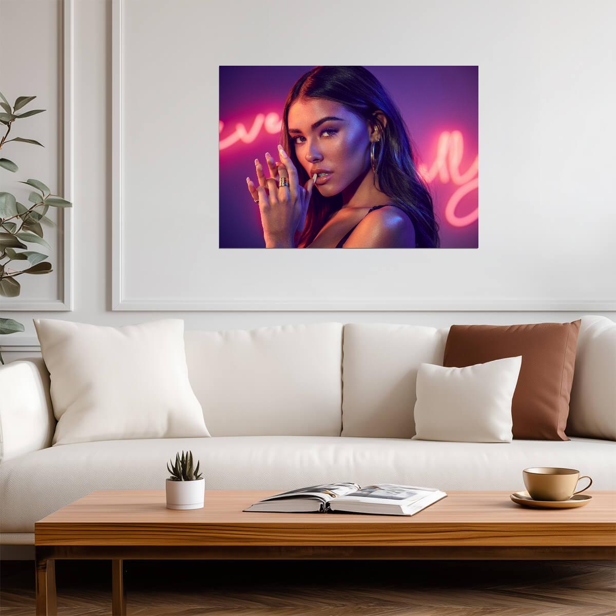 Madison Beer Neon Light Portrait | Modern Music Poster | Vibrant Pop Star Wall Art - Music Poster