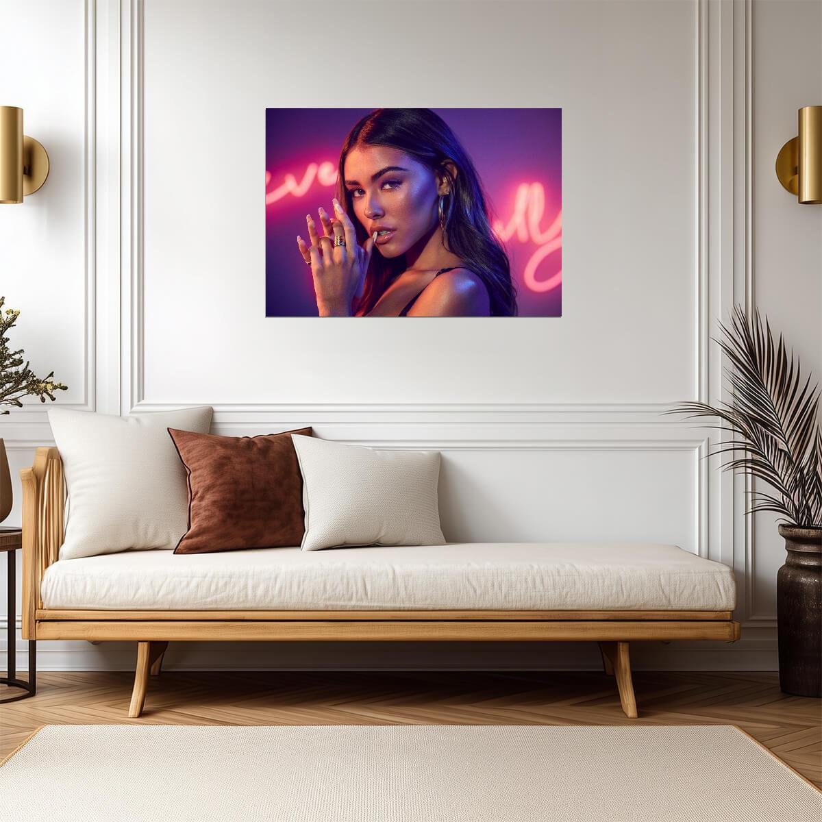 Madison Beer Neon Light Portrait | Modern Music Poster | Vibrant Pop Star Wall Art - Music Poster