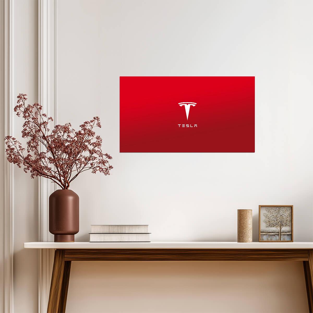 Tesla Logo and Wordmark | Minimalist Red Poster | Electric Vehicle Brand Art - Cars Poster