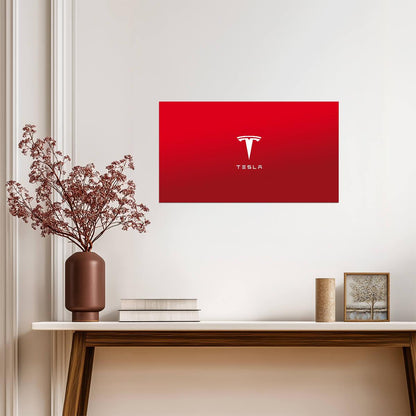 Tesla Logo and Wordmark | Minimalist Red Poster | Electric Vehicle Brand Art - Cars Poster