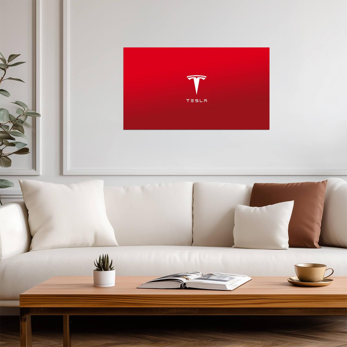 Tesla Logo and Wordmark | Minimalist Red Poster | Electric Vehicle Brand Art - Cars Poster