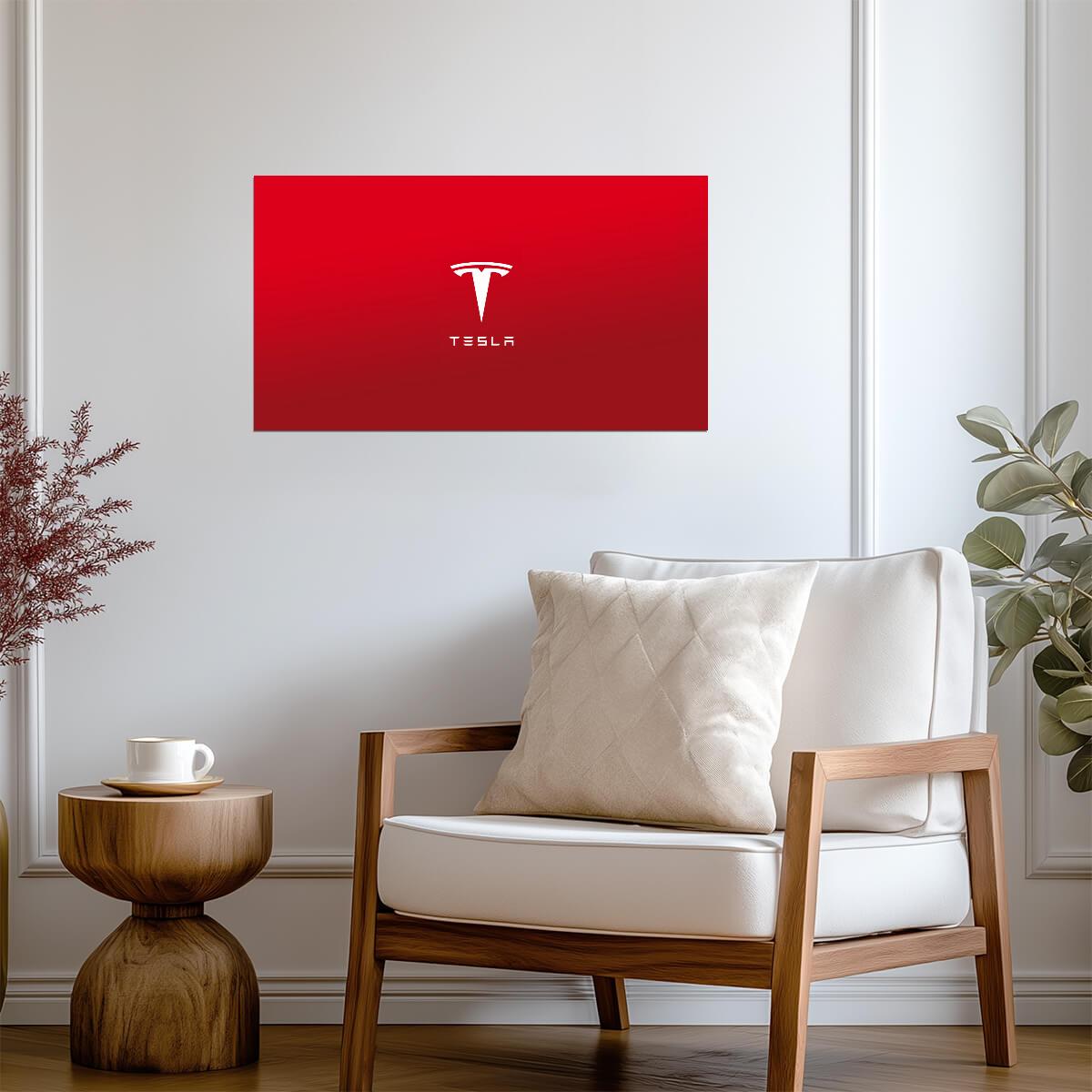Tesla Logo and Wordmark | Minimalist Red Poster | Electric Vehicle Brand Art - Cars Poster