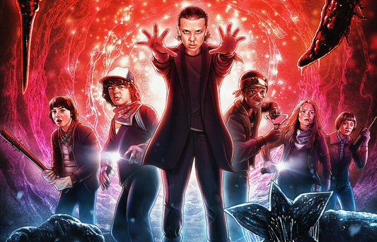 Stranger Things Cast in the Upside Down | Illustrated TV Show Poster | 80s Sci-Fi Horror Art - Movies & TV Poster