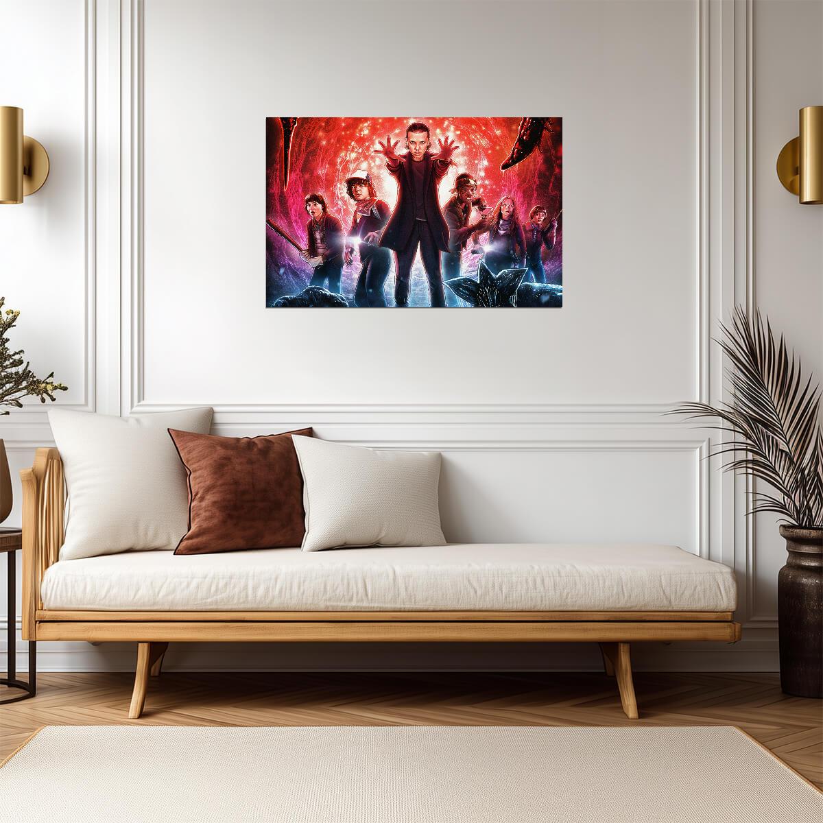 Stranger Things Cast in the Upside Down | Illustrated TV Show Poster | 80s Sci-Fi Horror Art - Movies & TV Poster