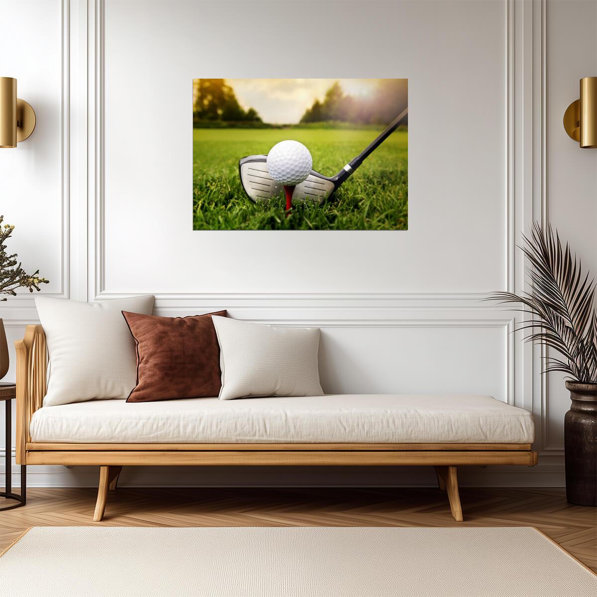 Golf Ball on Tee at Sunrise | Sports Photography Poster | Gift for Golfer - Sports Poster