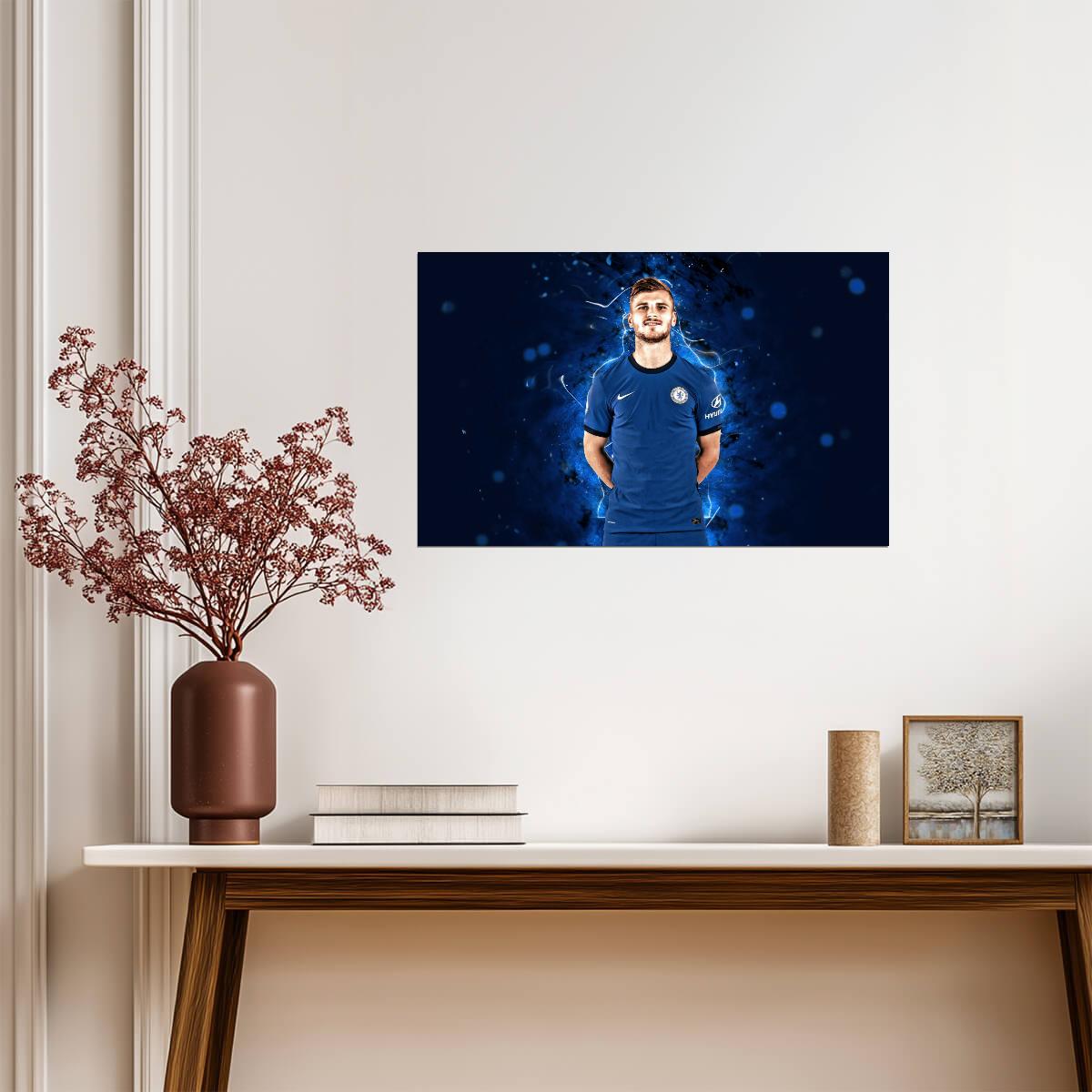 Timo Werner Chelsea FC | Soccer Star Poster | Electric Blue Wall Art - Sports Poster