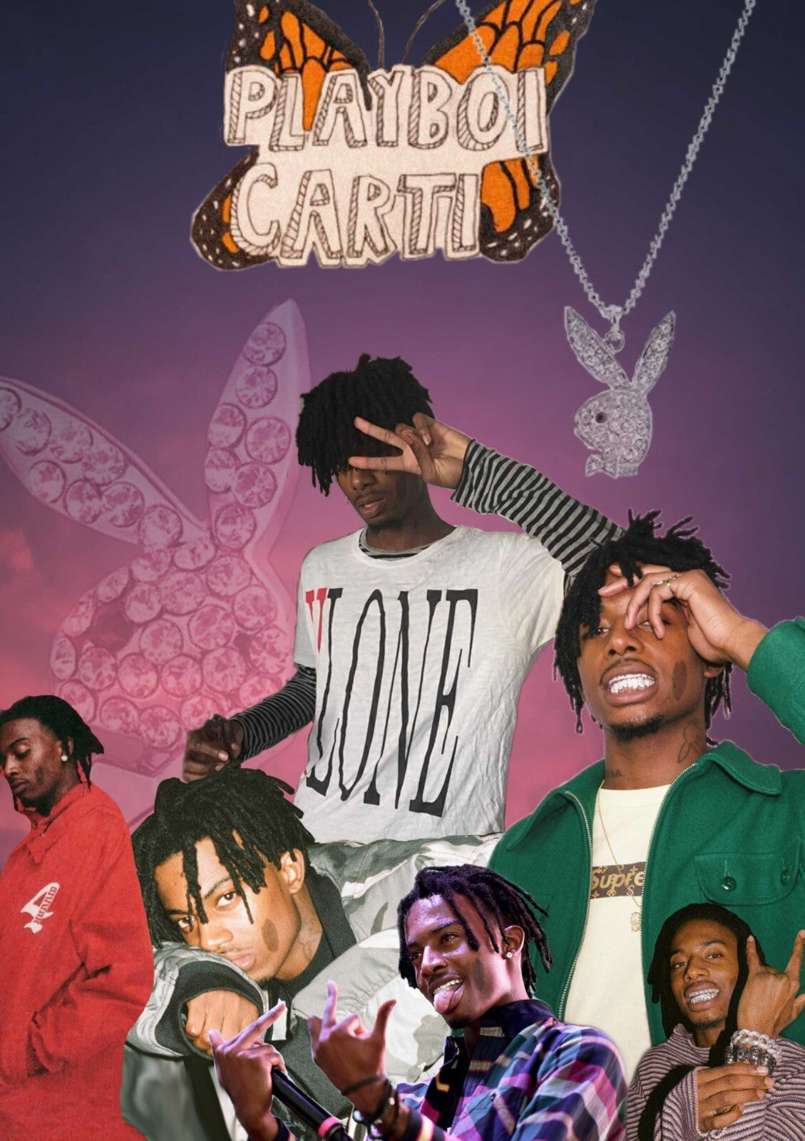 Playboi Carti Butterfly Collage | VLONE Poster | Hip Hop Tribute Art - Music Poster