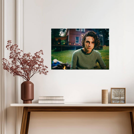 Timothée Chalamet Green Sweater | Outdoor Campfire Portrait | Celebrity Fan Gift Poster - Celebrities Poster